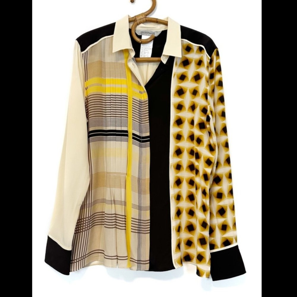 Sportmax | Multi-Print 100% Silk Button Front Blouse Size US 14